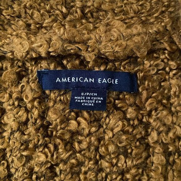 American Eagle women S open front textured cardigan w/front pockets gold - Picture 7 of 9